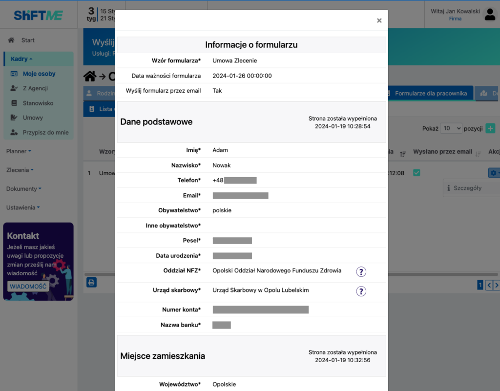 Ekran strona 1 Asystent HR