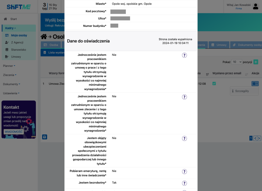 Ekran strona 2 Asystent HR