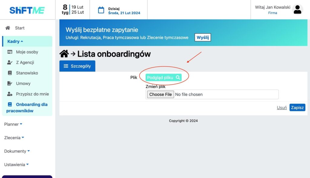 Ekran podglądu w Asystencie HR.