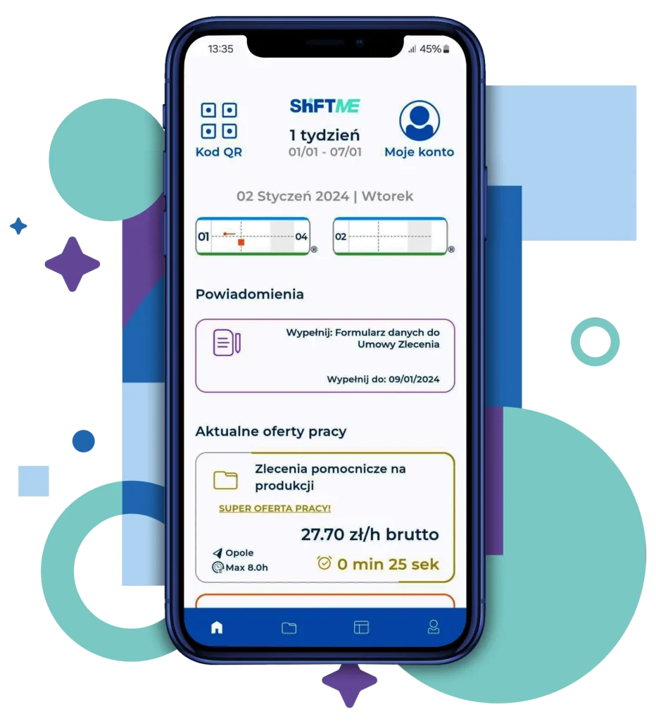 Asystent HR aplikacja ShiftME dla pracownika dynamiczne grafiki pracy